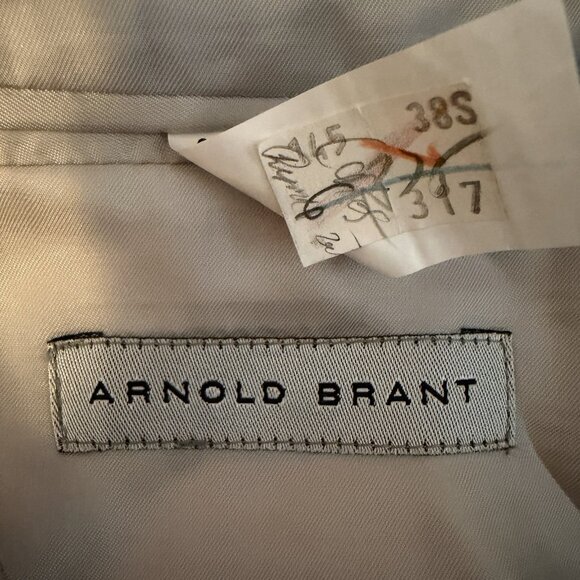 Arnold Brant Bamboo Blend Windowpane Plaid Beige 2 Btn 2 Vent Blazer Size 38 S - Picture 8 of 11